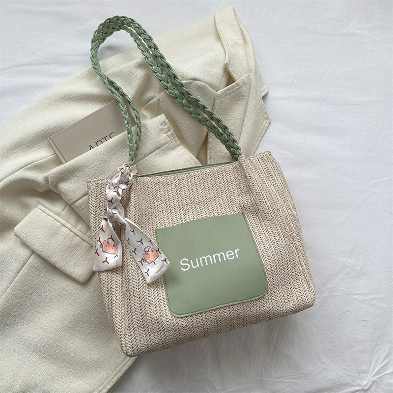 Colorblock Woven Scarf Top-Handle Tote Bag view 9