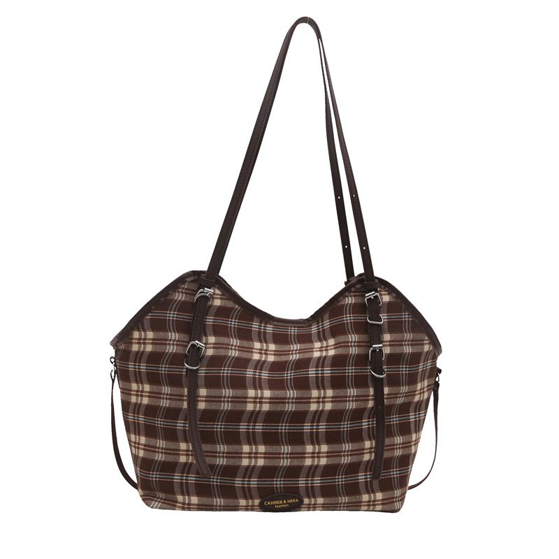 Plaid Canvas Color Block Tote Bag view 5