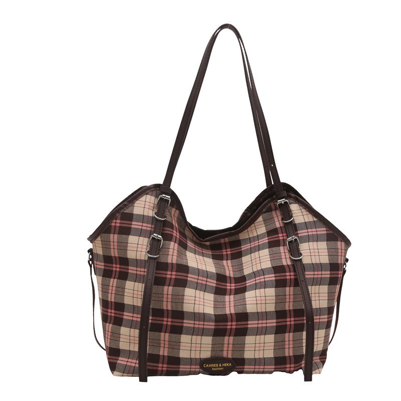 Plaid Canvas Color Block Tote Bag view 6