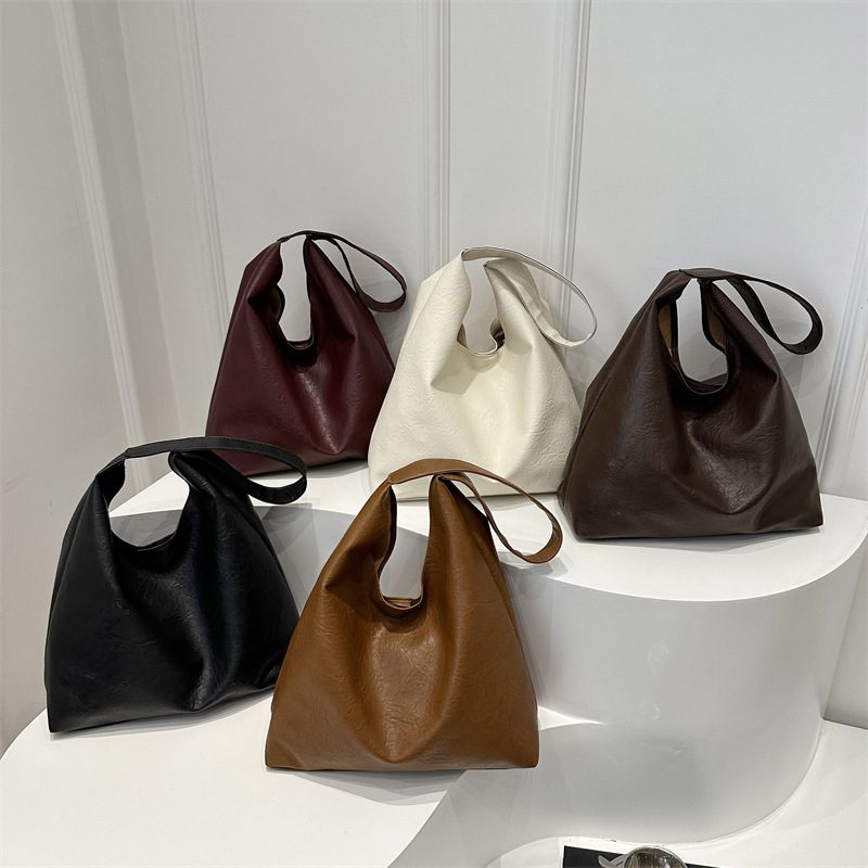 Soft Leather Solid Color Tote Bag