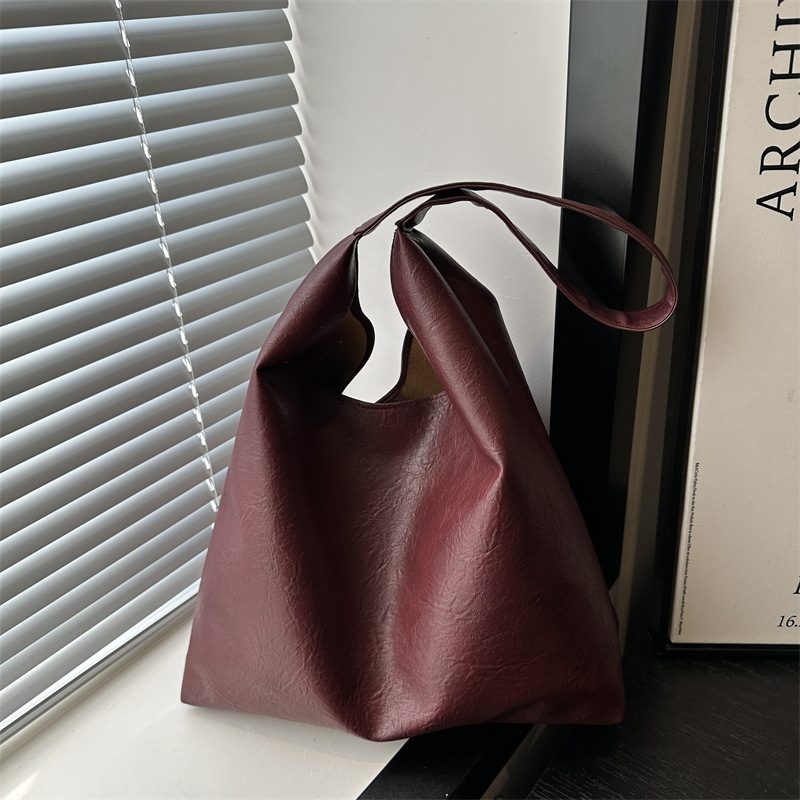 Soft Leather Solid Color Tote Bag view 4