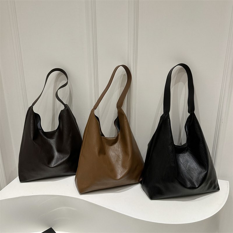 Solid Color Textured Shoulder Tote Bag