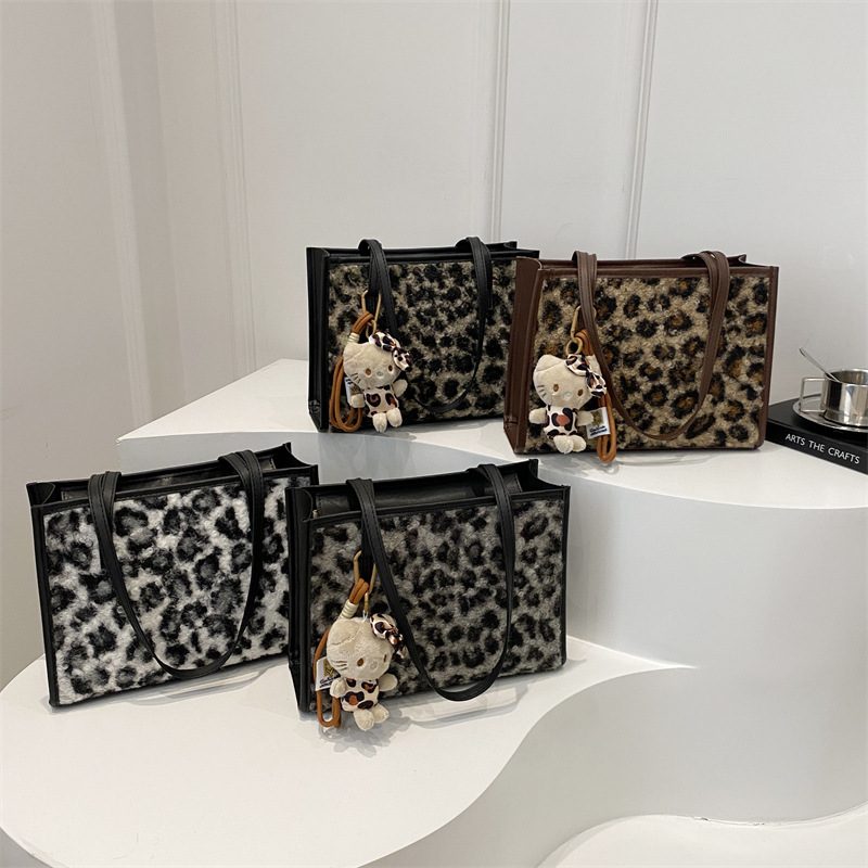 Leopard Plush Top-Handle Tote Bag