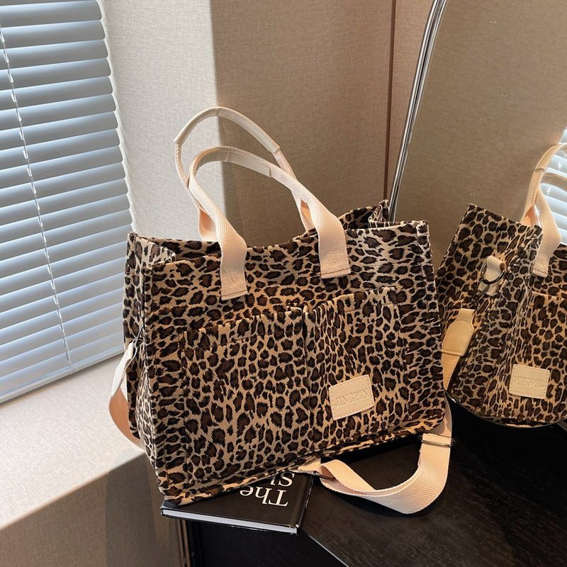 Leopard Print Canvas Tote Bag Large Capacity