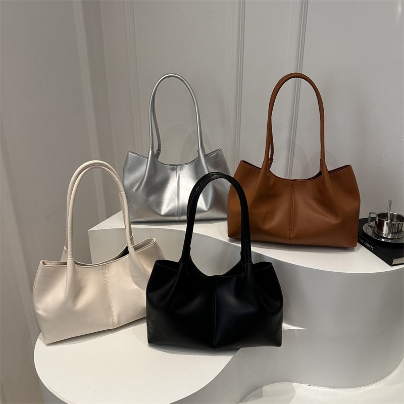 Solid Color Spliced Tote Top-Handle Bag