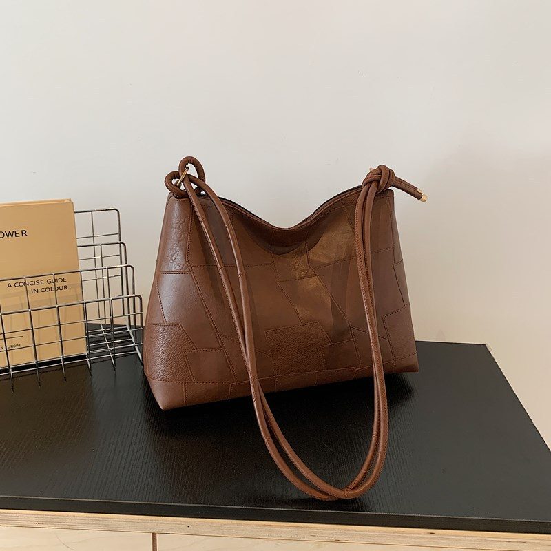 Vintage Solid Color Top-Handle Tote Bag