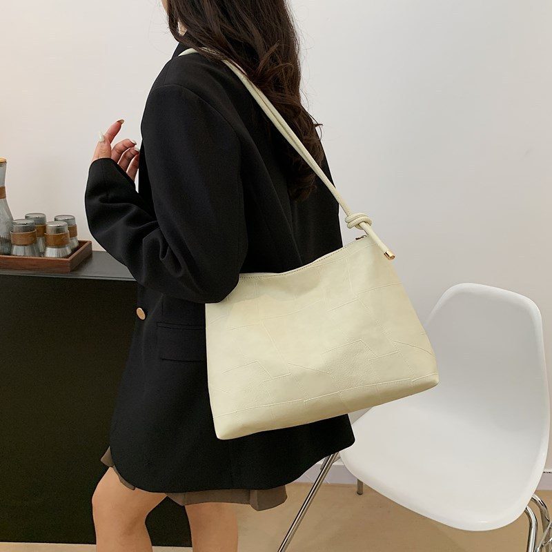 Vintage Solid Color Top-Handle Tote Bag view 3