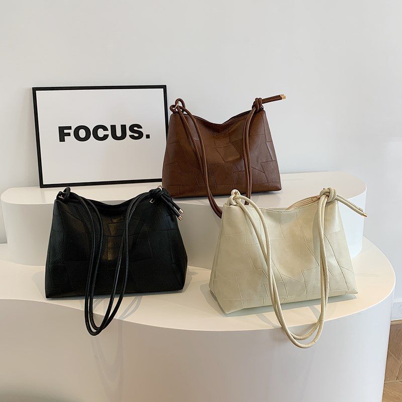 Vintage Solid Color Top-Handle Tote Bag view 4