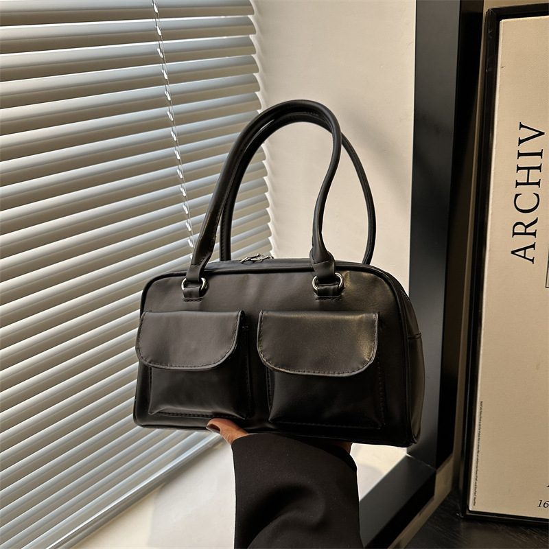 Glossy Double Pocket Top-Handle Shoulder Bag view 2