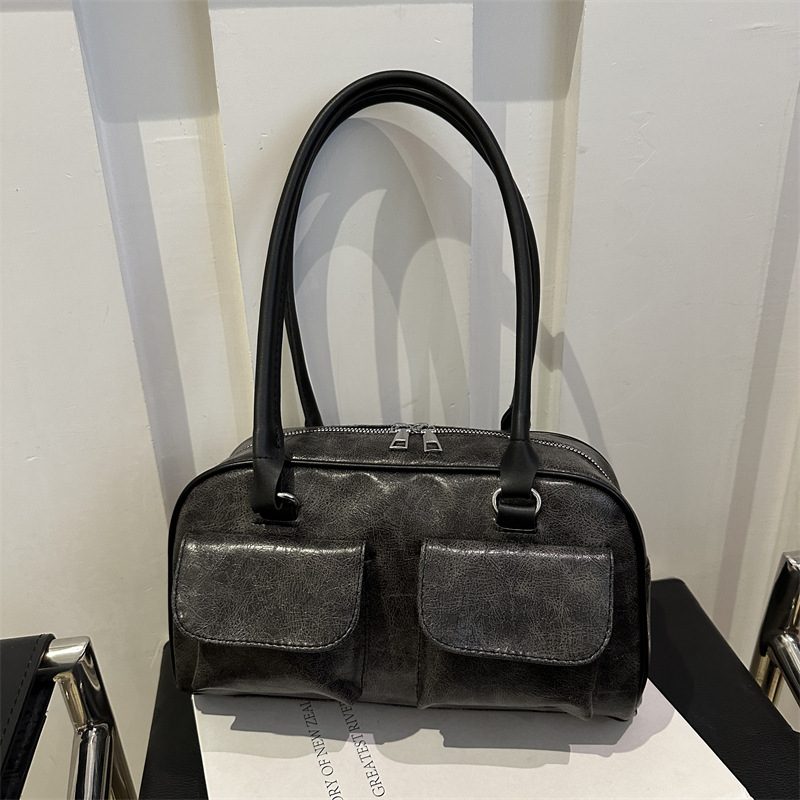 Glossy Double Pocket Top-Handle Shoulder Bag view 3