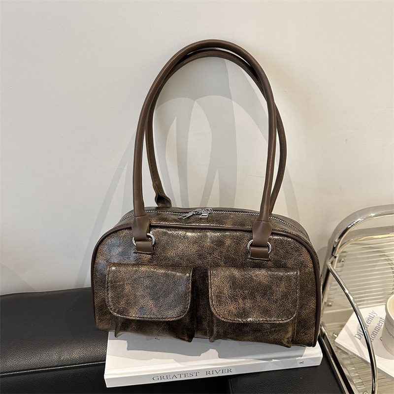 Glossy Double Pocket Top-Handle Shoulder Bag view 4