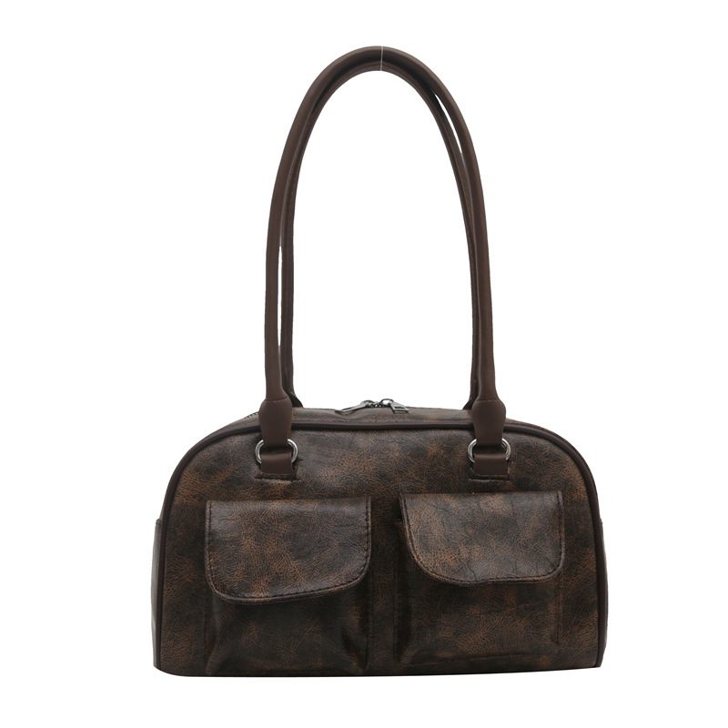 Glossy Double Pocket Top-Handle Shoulder Bag view 5