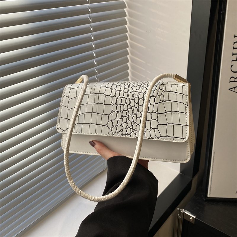 Crocodile Embossed Top-Handle Shoulder Bag view 2