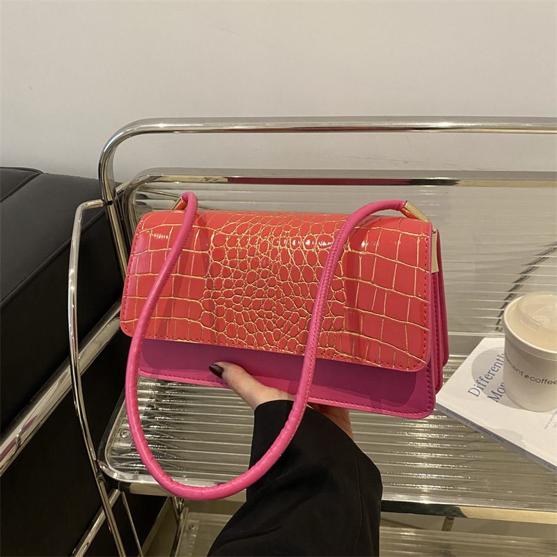 Crocodile Embossed Top-Handle Shoulder Bag view 3