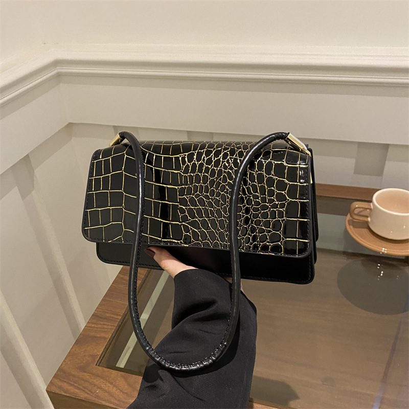 Crocodile Embossed Top-Handle Shoulder Bag view 4