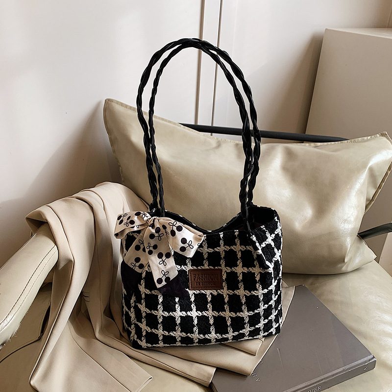 Plaid Woven Preppy Shoulder Tote Bag view 2