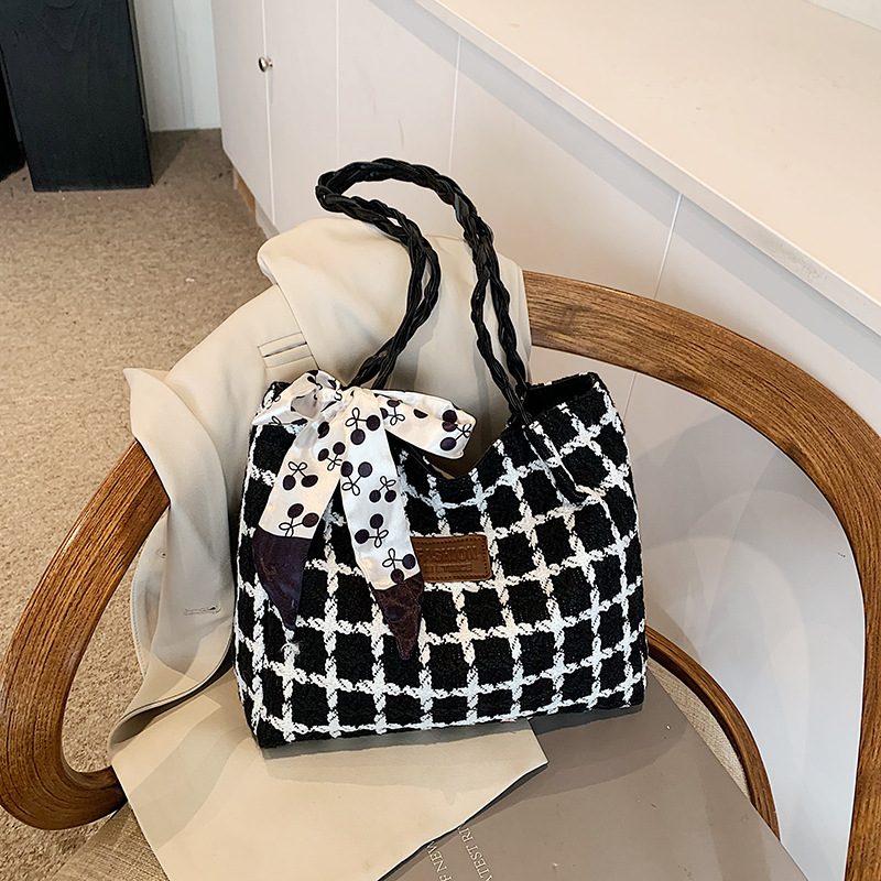 Plaid Woven Preppy Shoulder Tote Bag view 4