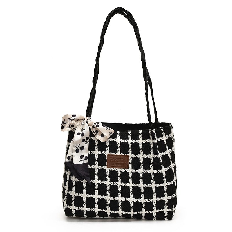 Plaid Woven Preppy Shoulder Tote Bag view 5