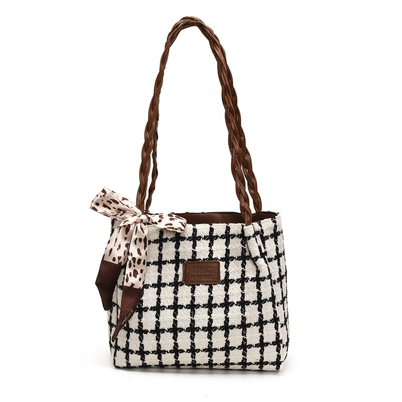 Plaid Woven Preppy Shoulder Tote Bag view 6