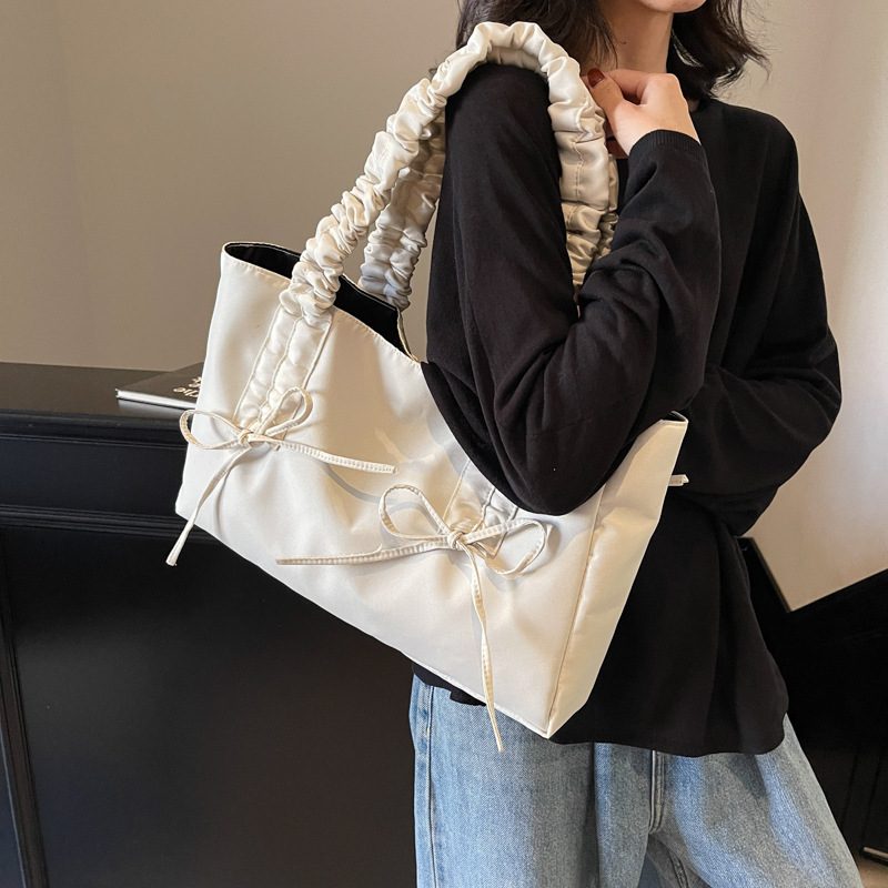 Pleated Bow Nylon Tote Bag view 3