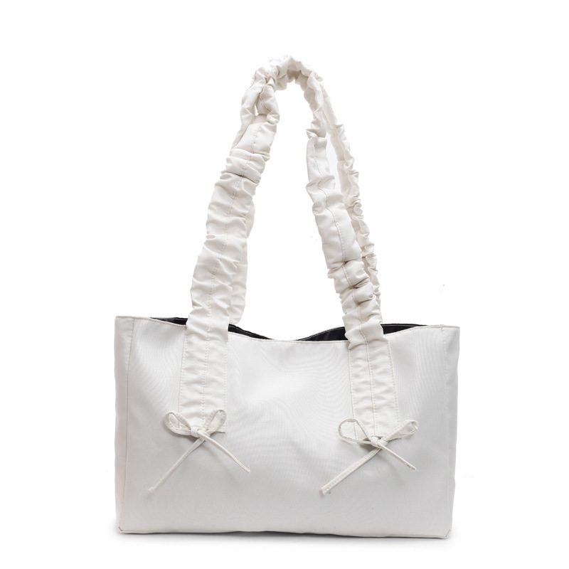 Pleated Bow Nylon Tote Bag view 5