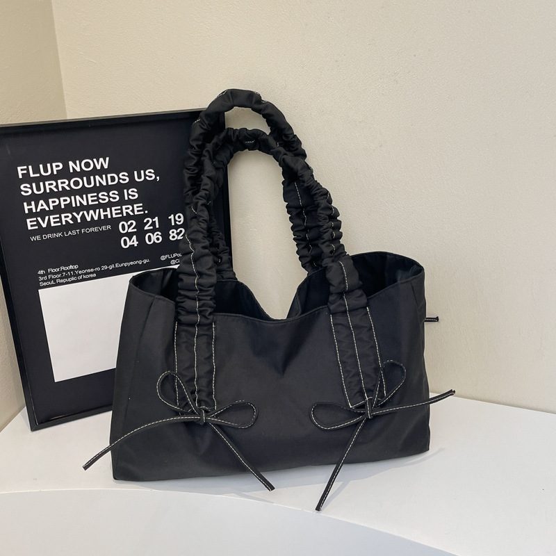 Pleated Bow Nylon Tote Bag view 6