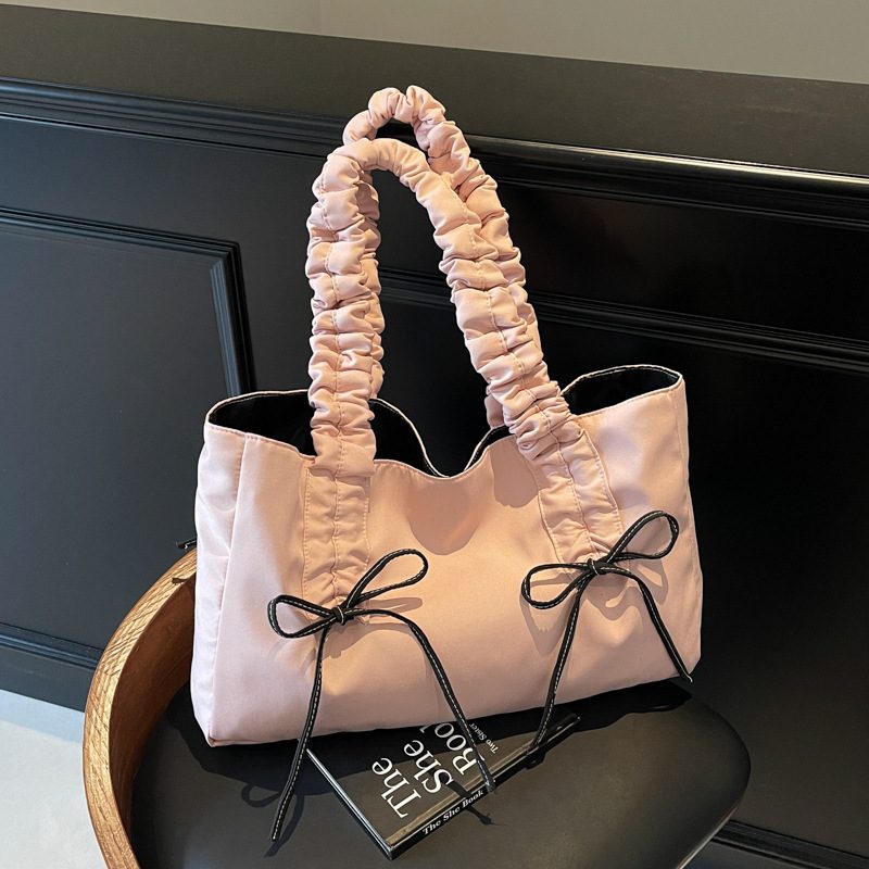 Pleated Bow Nylon Tote Bag view 7