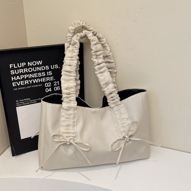 Pleated Bow Nylon Tote Bag view 8