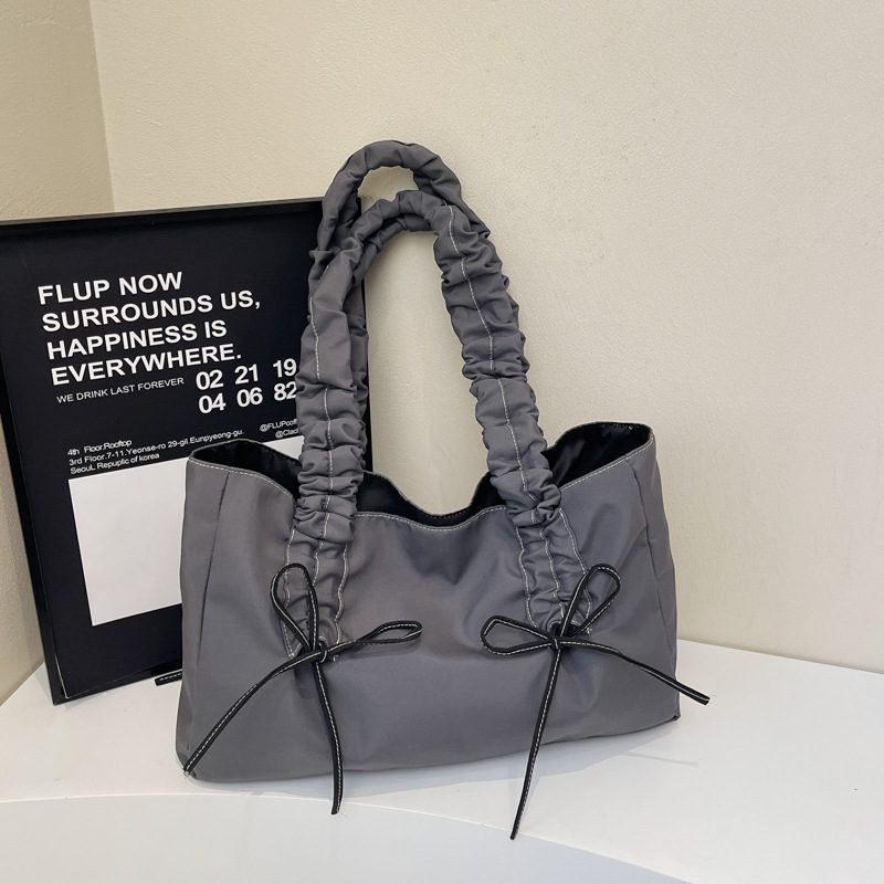 Pleated Bow Nylon Tote Bag view 9
