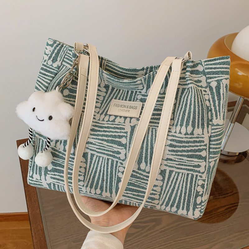 Striped Large Capacity Shoulder Tote Bag