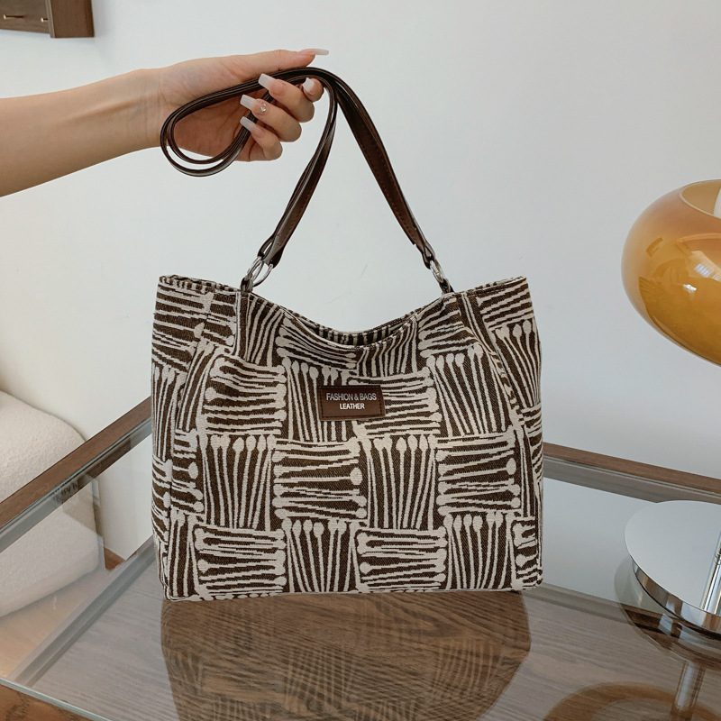 Striped Large Capacity Shoulder Tote Bag view 7