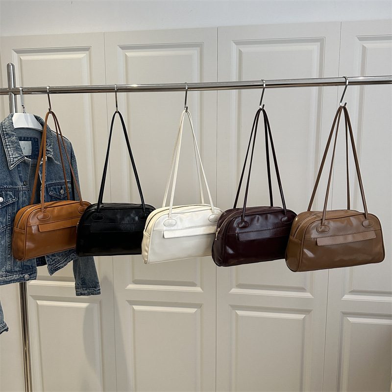 Multi-Pocket Zip Top-Handle Bowling Shoulder Bag