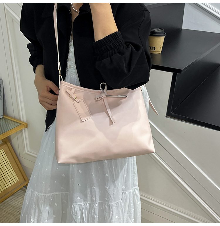 Bow Charm Minimalist Shoulder Tote Bag view 7