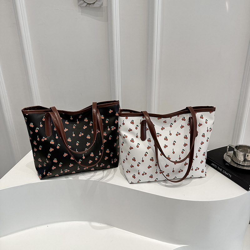 Cherry Print Top-Handle Shoulder Tote Bag