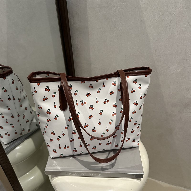 Tas Tote Bahu dengan Pegangan Atas Cetak Ceri view 4