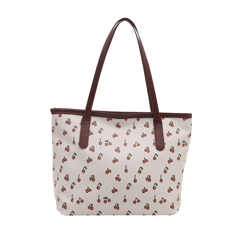 Tas Tote Bahu dengan Pegangan Atas Cetak Ceri view 6