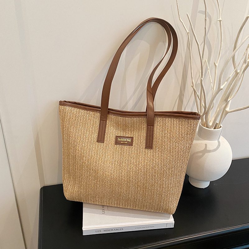 Woven Straw Large Capacity Top-Handle Tote Bag view 2