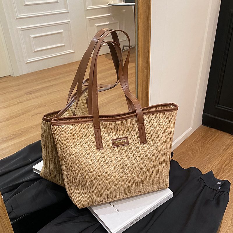 Woven Straw Large Capacity Top-Handle Tote Bag view 4