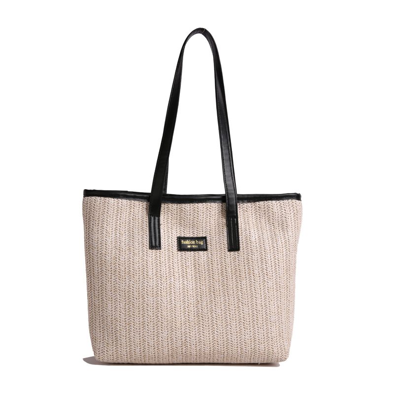 Woven Straw Large Capacity Top-Handle Tote Bag view 5