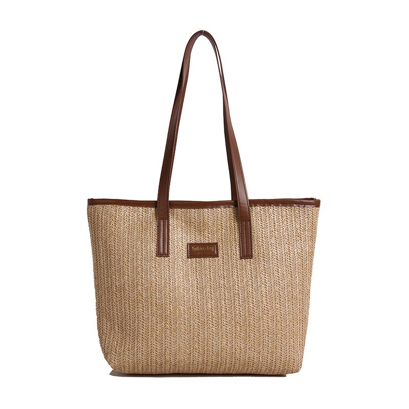 Woven Straw Large Capacity Top-Handle Tote Bag view 7
