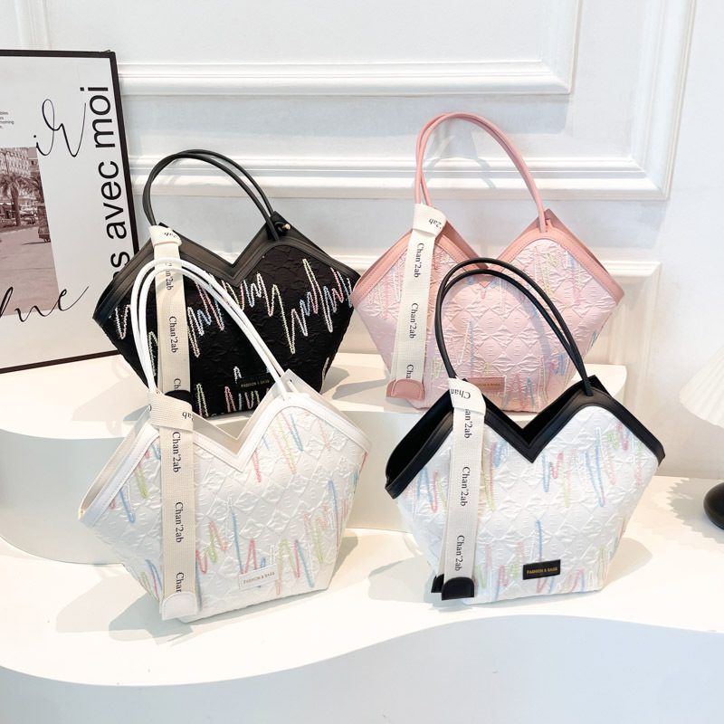 Striped Embroidered Large Tote Bag