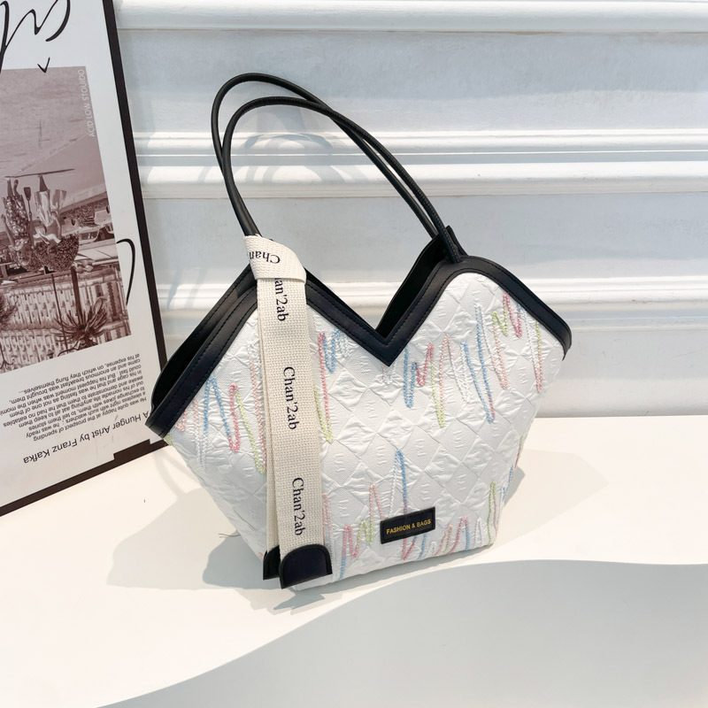 Striped Embroidered Large Tote Bag view 2