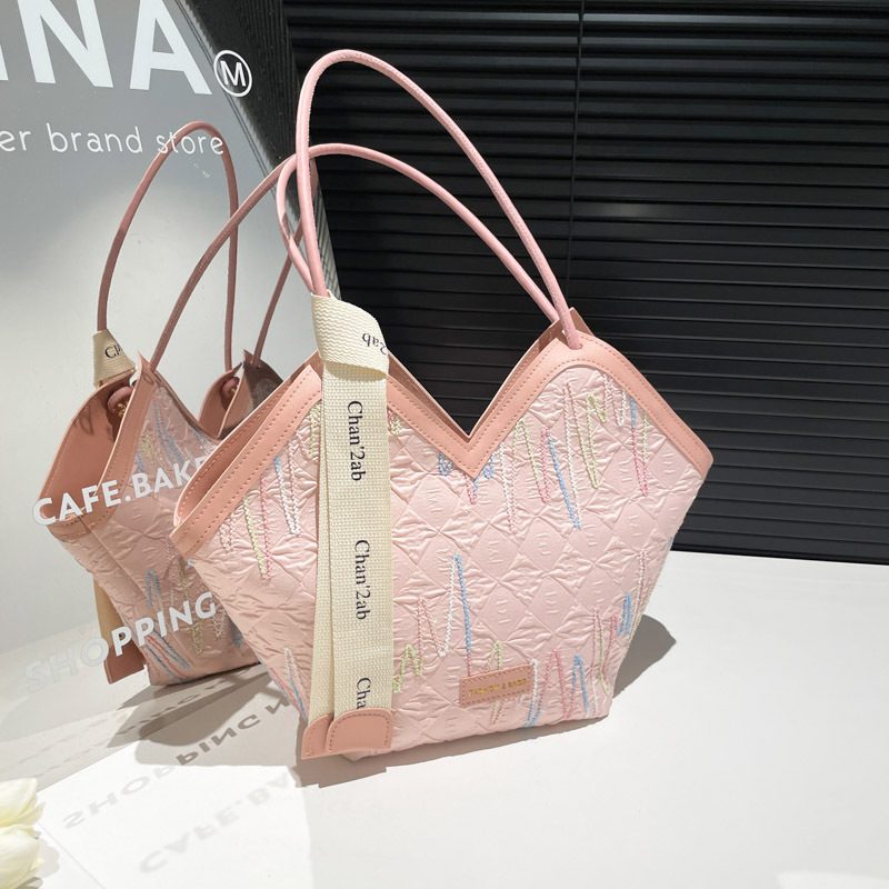 Striped Embroidered Large Tote Bag view 3