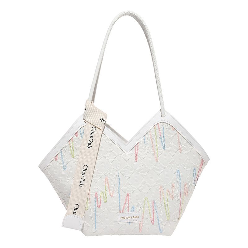 Striped Embroidered Large Tote Bag view 4
