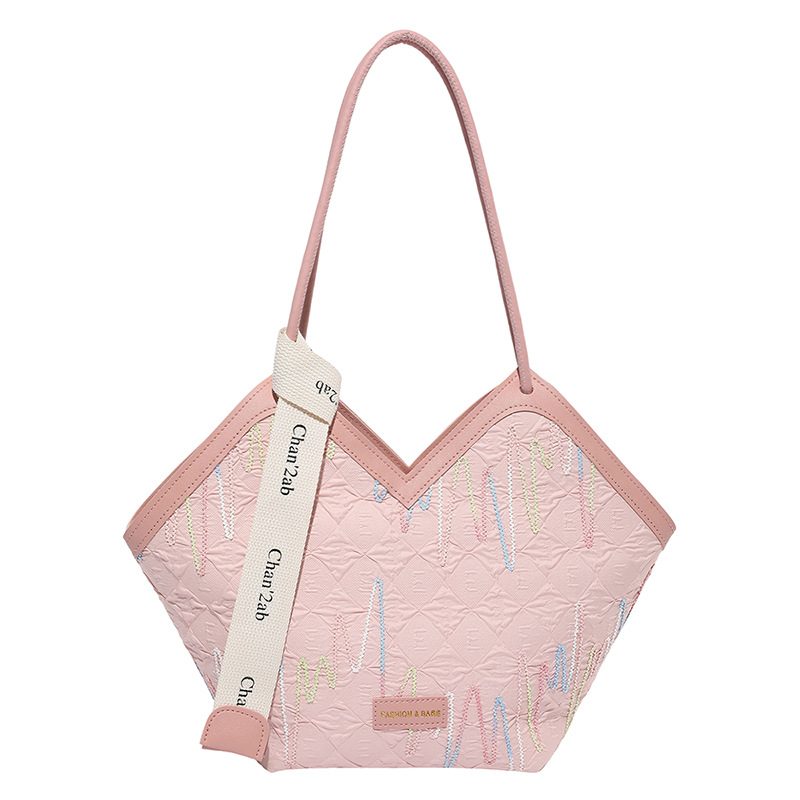 Striped Embroidered Large Tote Bag view 7