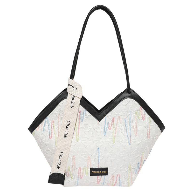 Striped Embroidered Large Tote Bag view 8