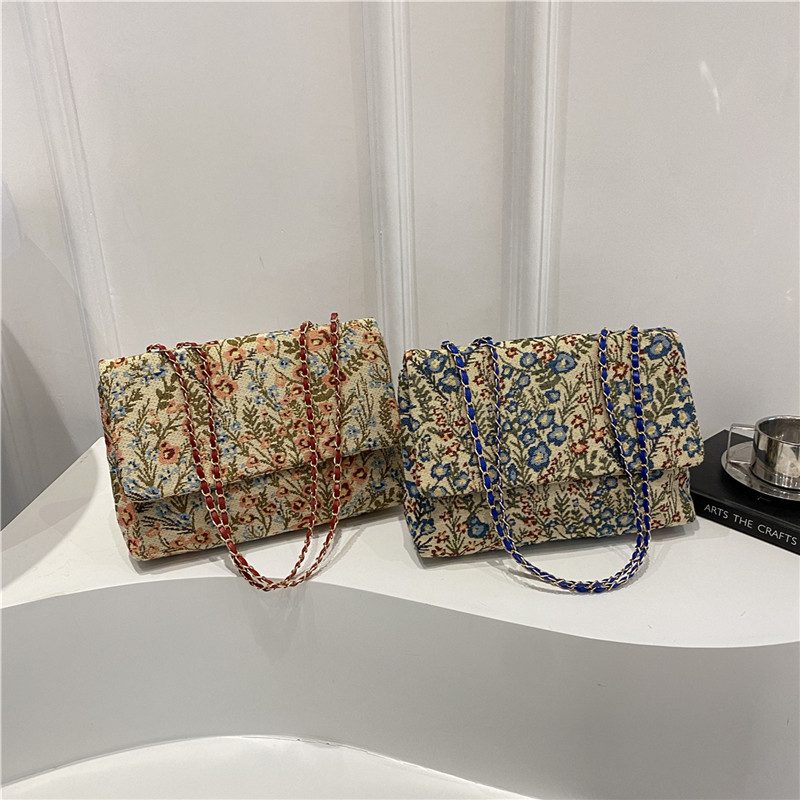 Floral Chain Shoulder Top-Handle Bag