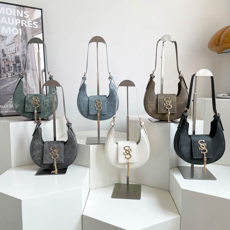 Letter Print Crescent Shoulder Bag