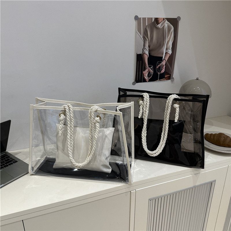 Clear Panel Top-Handle Tote Bag