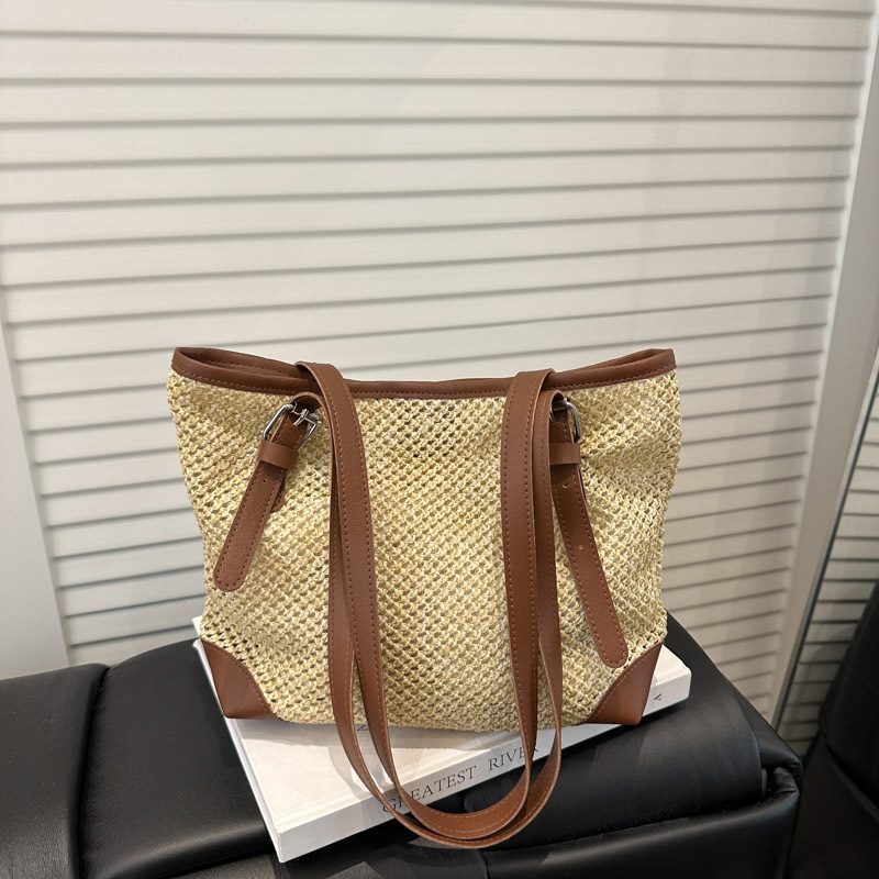 Woven Straw Large Tote Shoulder Bag view 3